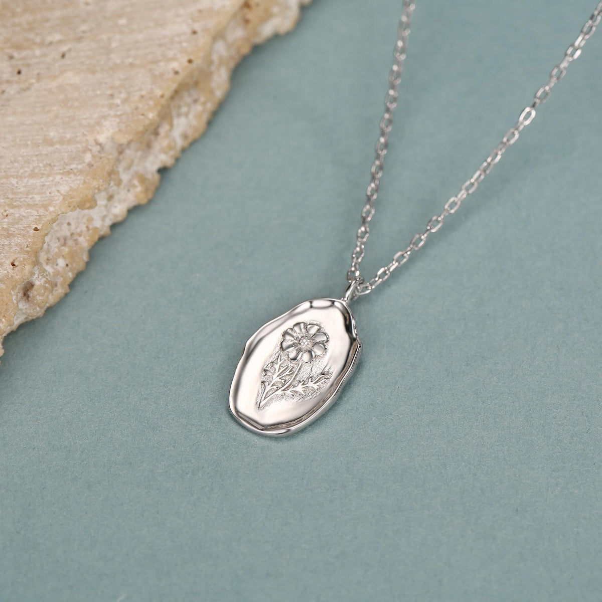 Cosmos Birth Flower Oval Pendant Necklace