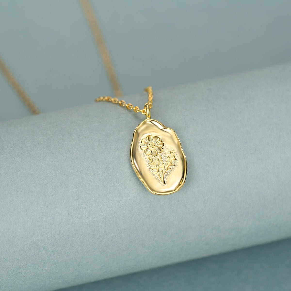 Cosmos Birth Flower Oval Pendant Necklace