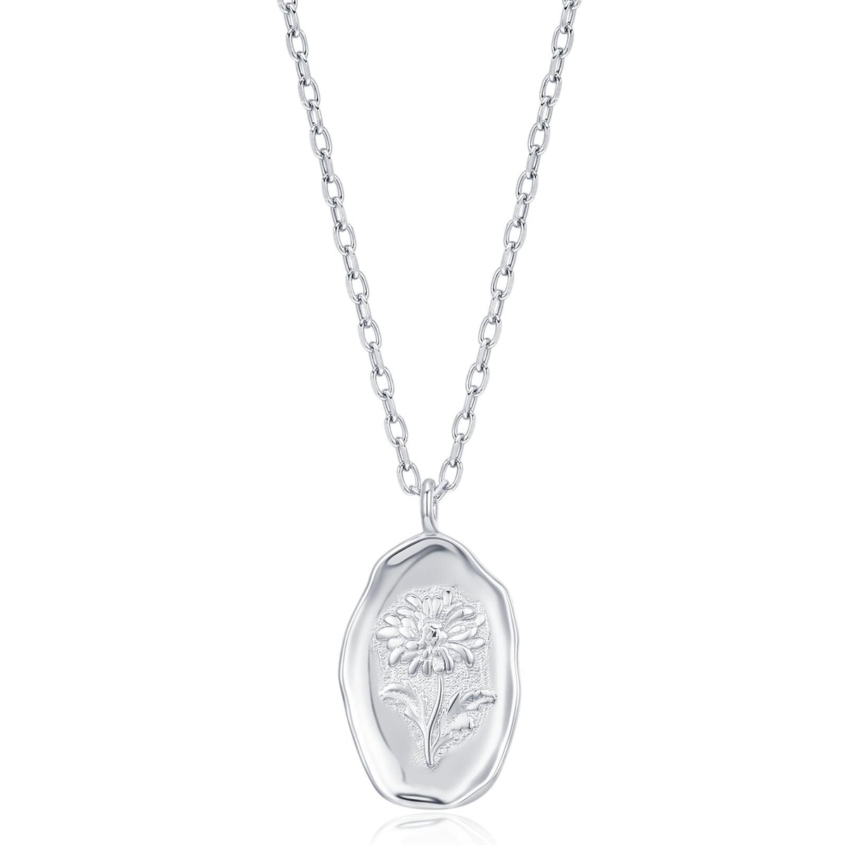 Chrysanthemum Birth Flower Oval Pendant Necklace