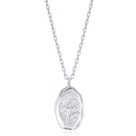 Chrysanthemum Birth Flower Oval Pendant Necklace
