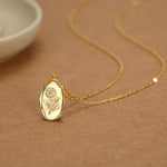 Aster Birth Flower Oval Pendant Necklace