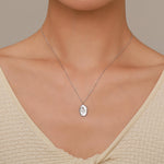 Aster Birth Flower Oval Pendant Necklace