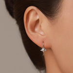 Sterling Silver Manta Ray Fish Drop Hook Earrings with CZ, Stingray Dangle Hoop Earrings, Dainty Zircon Fish Dangle Earrings