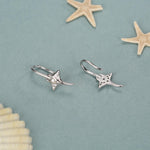 Sterling Silver Manta Ray Fish Drop Hook Earrings with CZ, Stingray Dangle Hoop Earrings, Dainty Zircon Fish Dangle Earrings