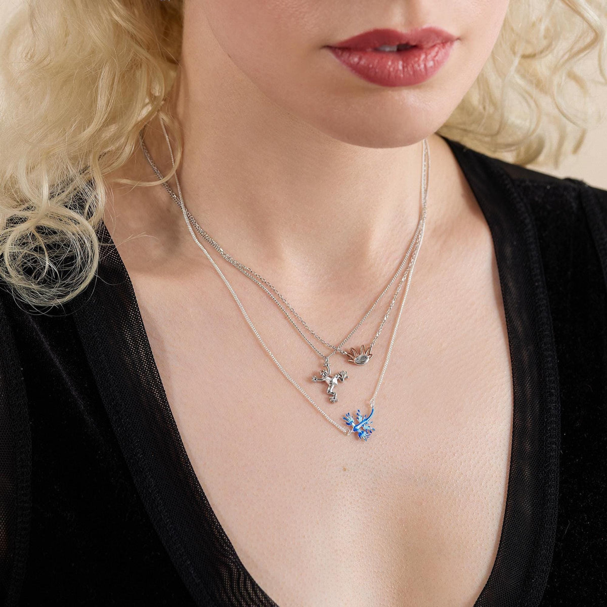 Blue Dragon Nudibranch Charm Necklace