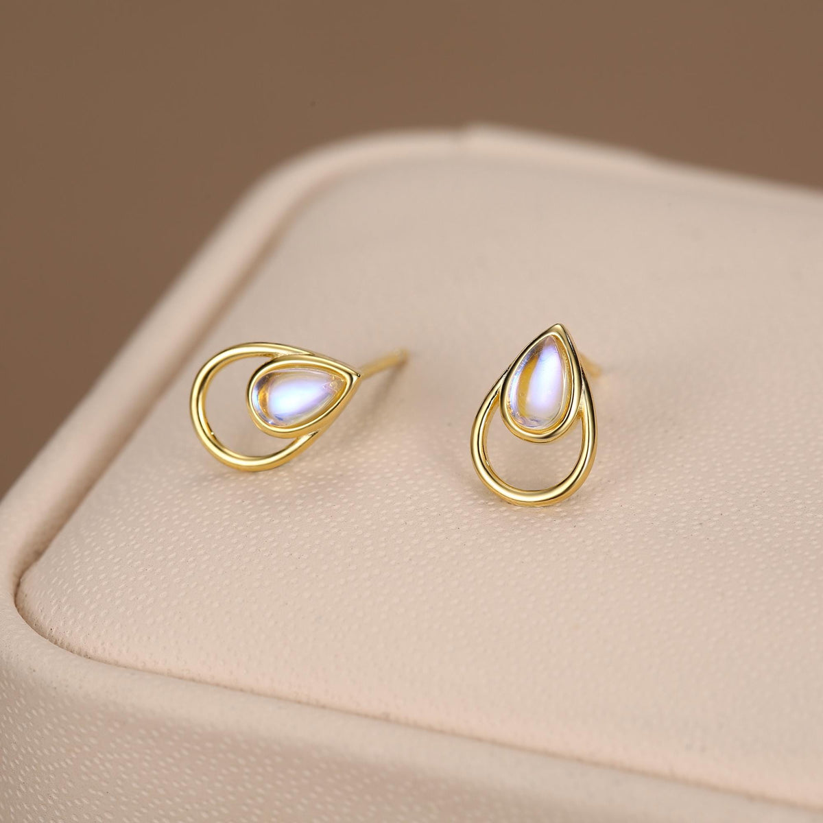 Moonstone Double Droplet Stud Earrings