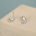 White Opal Droplet Stud Earrings in Sterling Silver, Silver or Gold, Lab Opal Earrings, Double Droplet Stud, Pear Cut Opal Stud