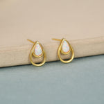 White Opal Droplet Stud Earrings in Sterling Silver, Silver or Gold, Lab Opal Earrings, Double Droplet Stud, Pear Cut Opal Stud