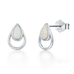 White Opal Droplet Stud Earrings in Sterling Silver, Silver or Gold, Lab Opal Earrings, Double Droplet Stud, Pear Cut Opal Stud