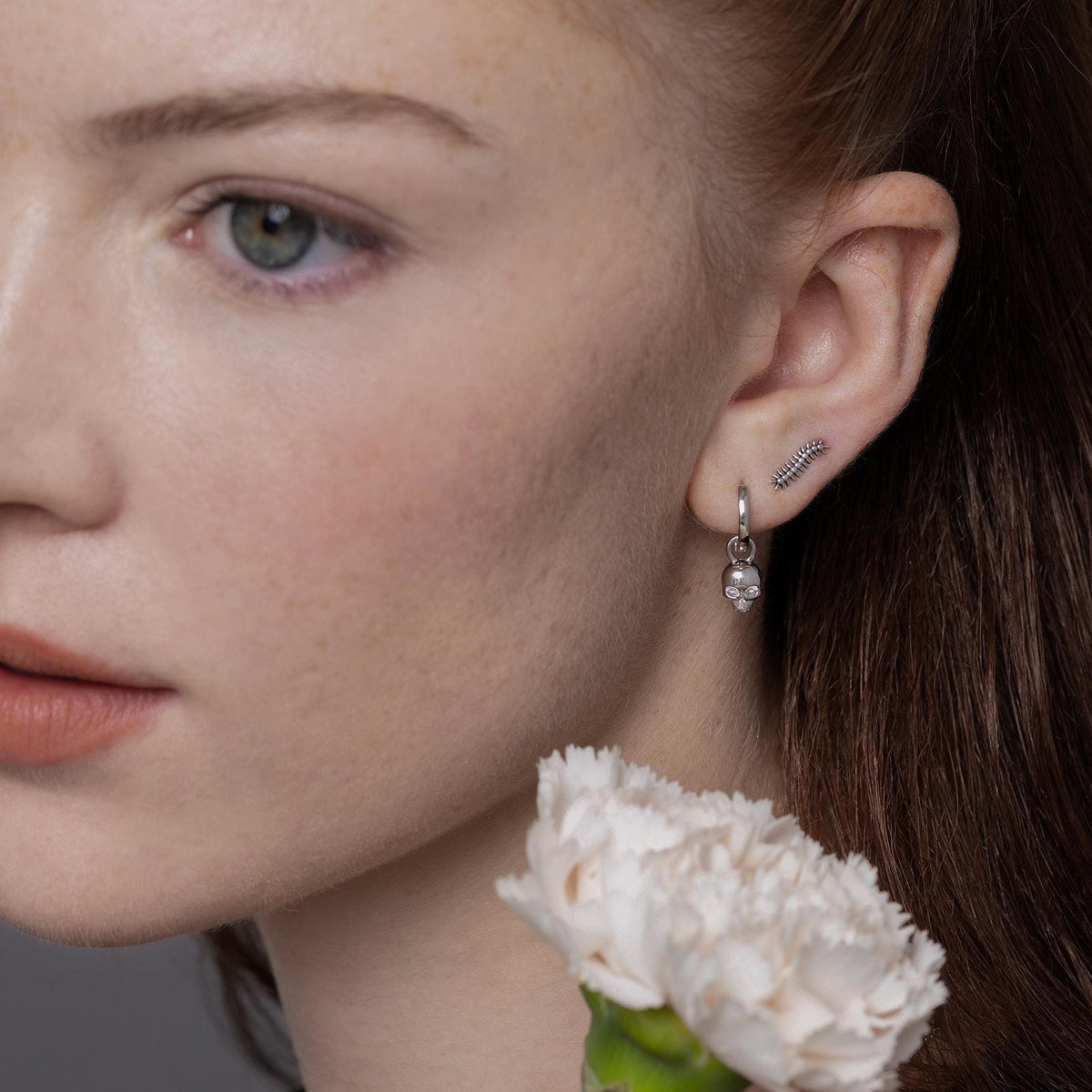 Sterling Silver Tiny Skull Hoop Earrings, Detachable Charm Hoop Earrings