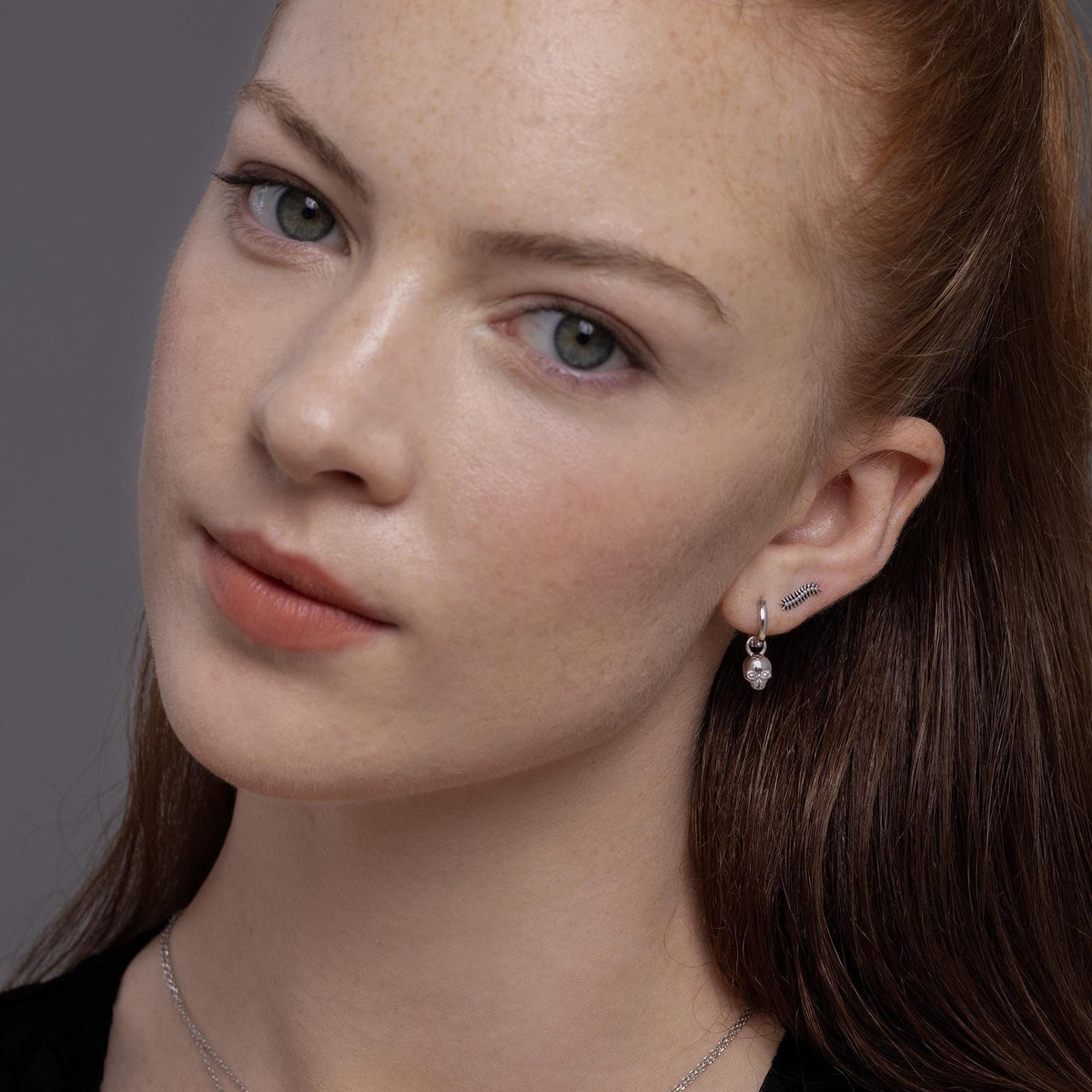 Sterling Silver Tiny Skull Hoop Earrings, Detachable Charm Hoop Earrings