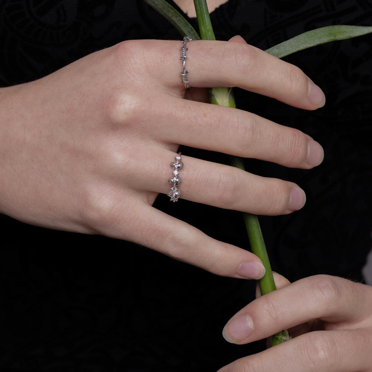 Triple Skull Motif Ring with Clear CZ