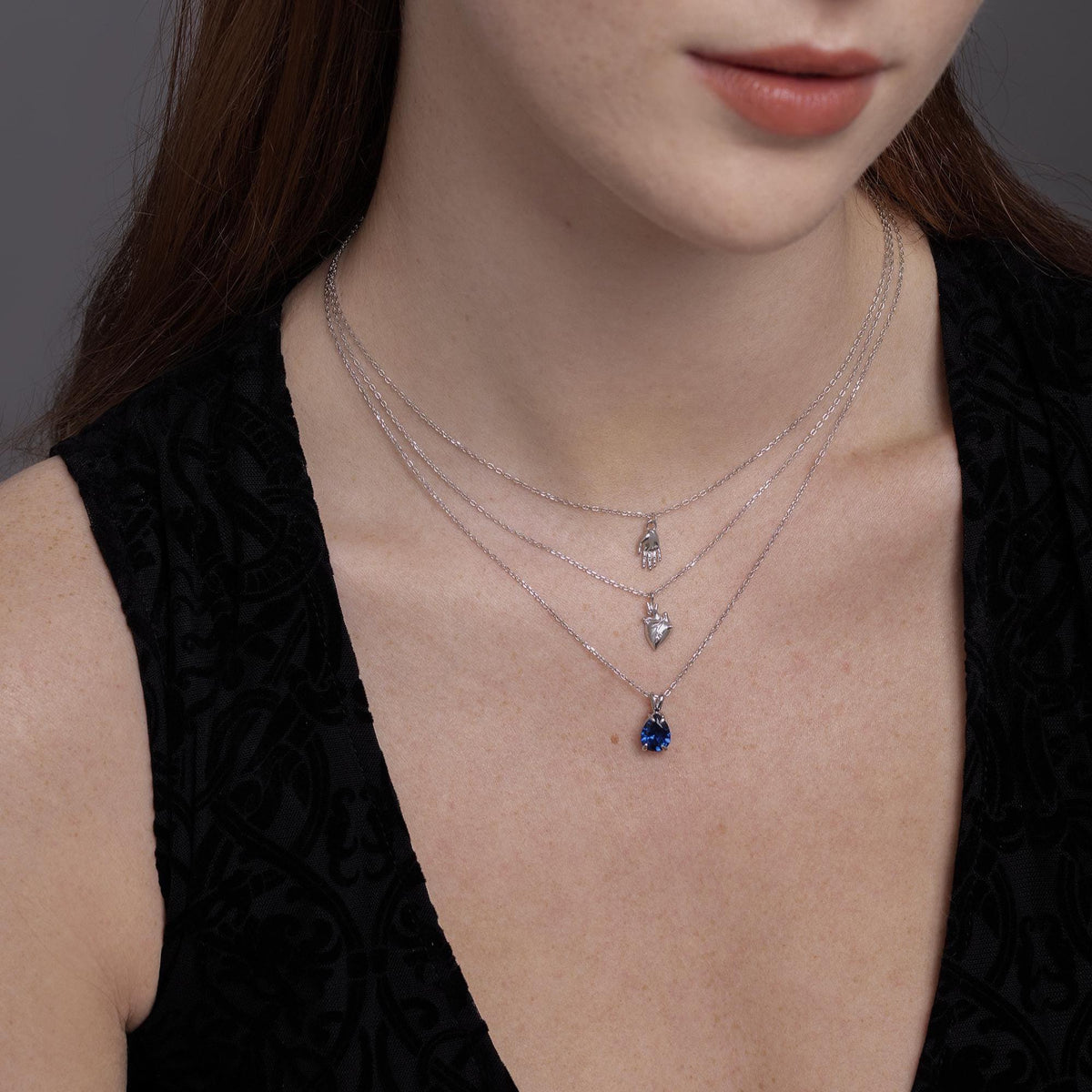 Royal Sapphire Blue CZ Pear Pendant Necklace