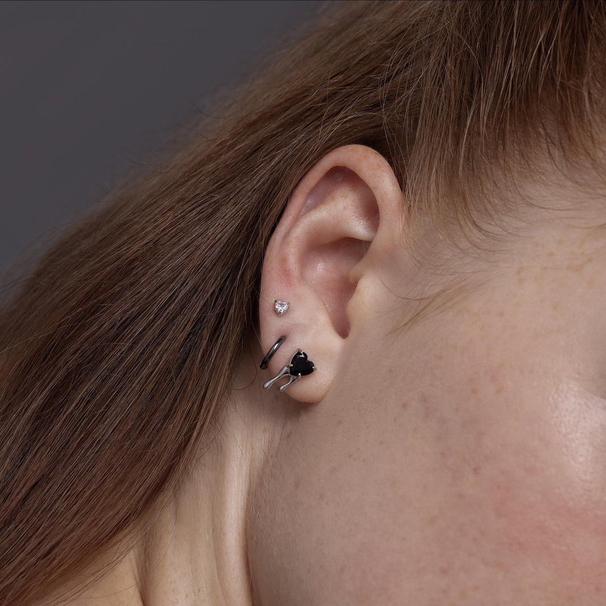 Black CZ Melting Heart Stud Earrings