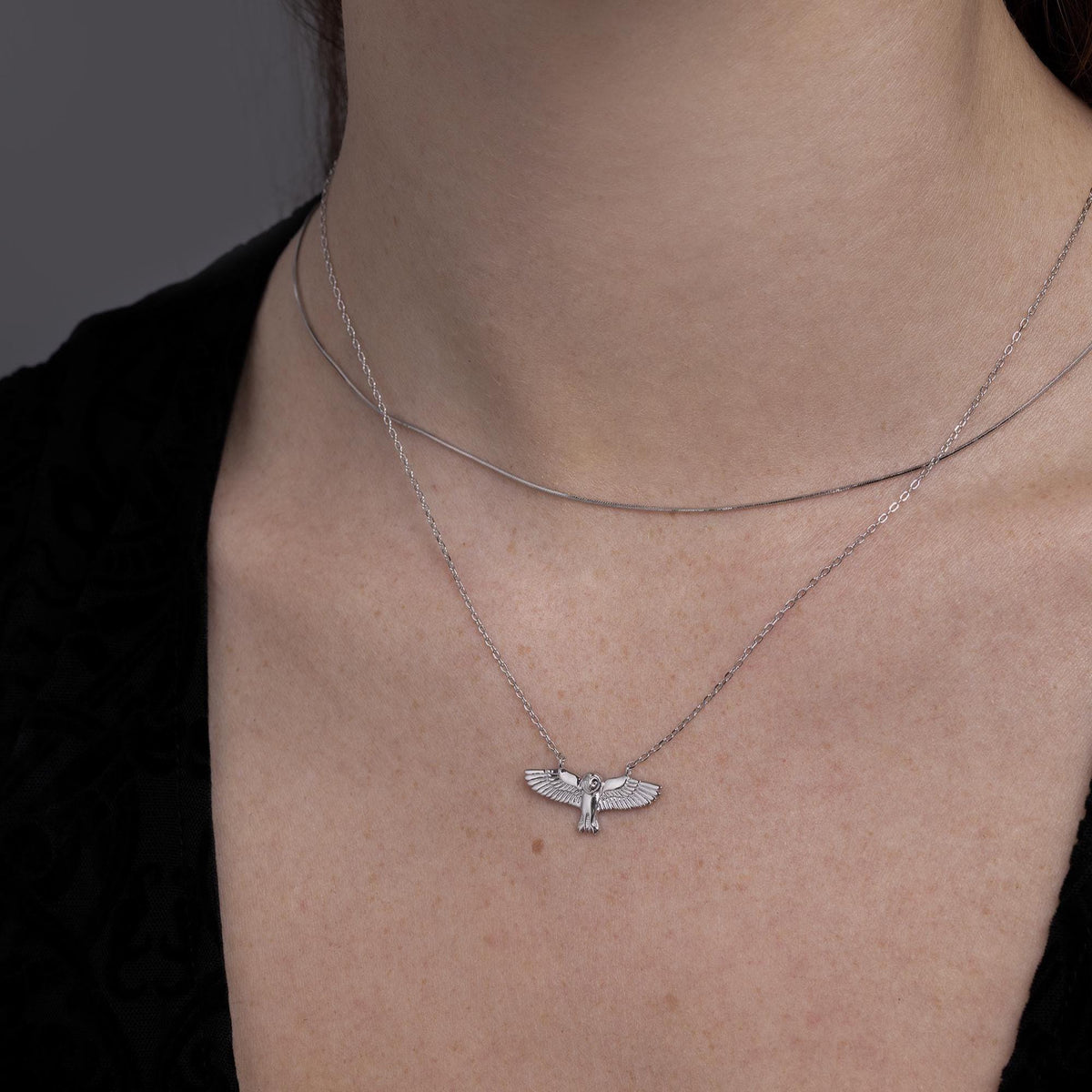 Flying Barn Owl Charm Necklace