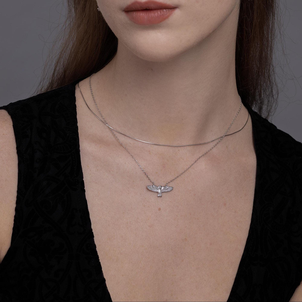 Flying Barn Owl Charm Necklace