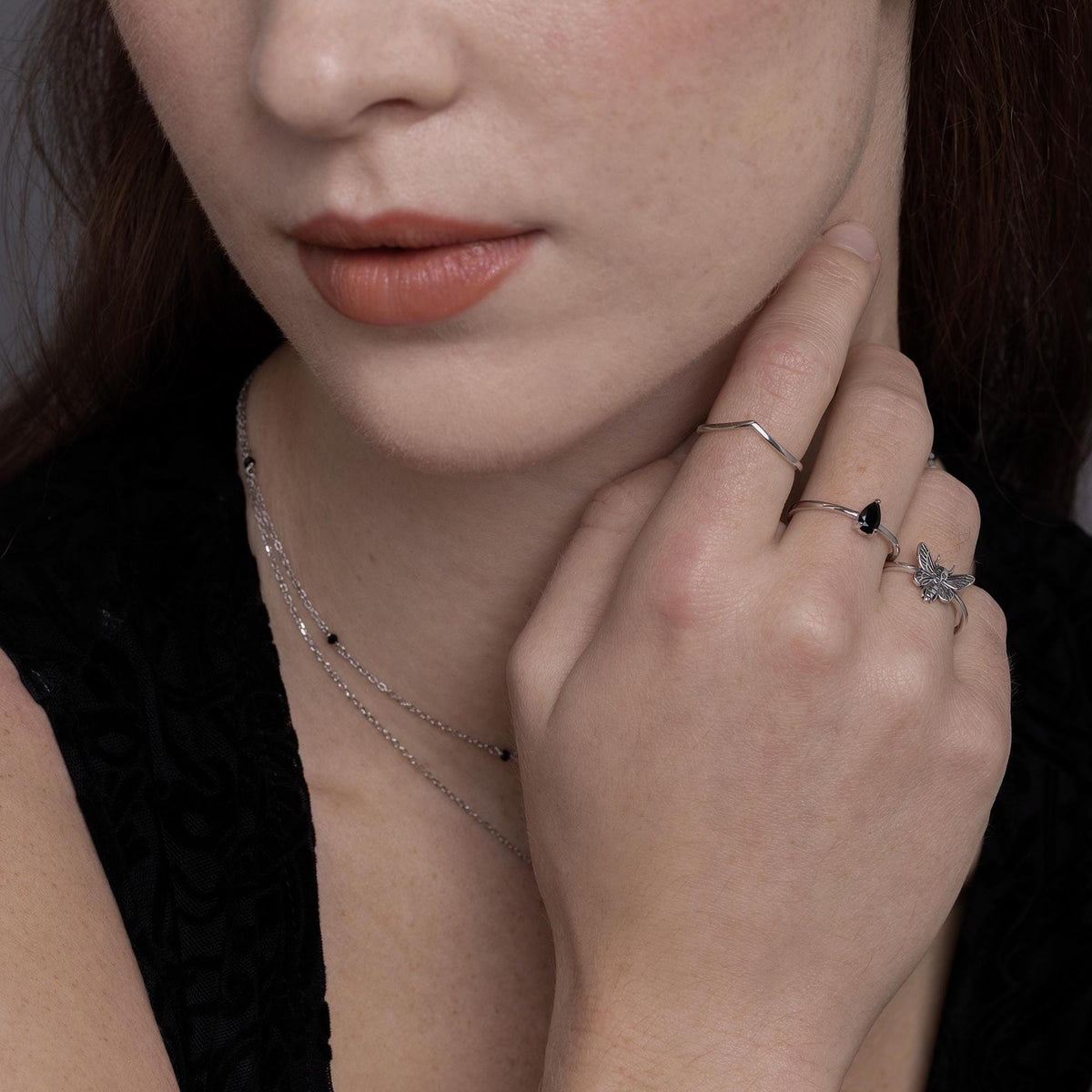 Black Onyx Prong Set Pear Cut Droplet Gemstone Ring