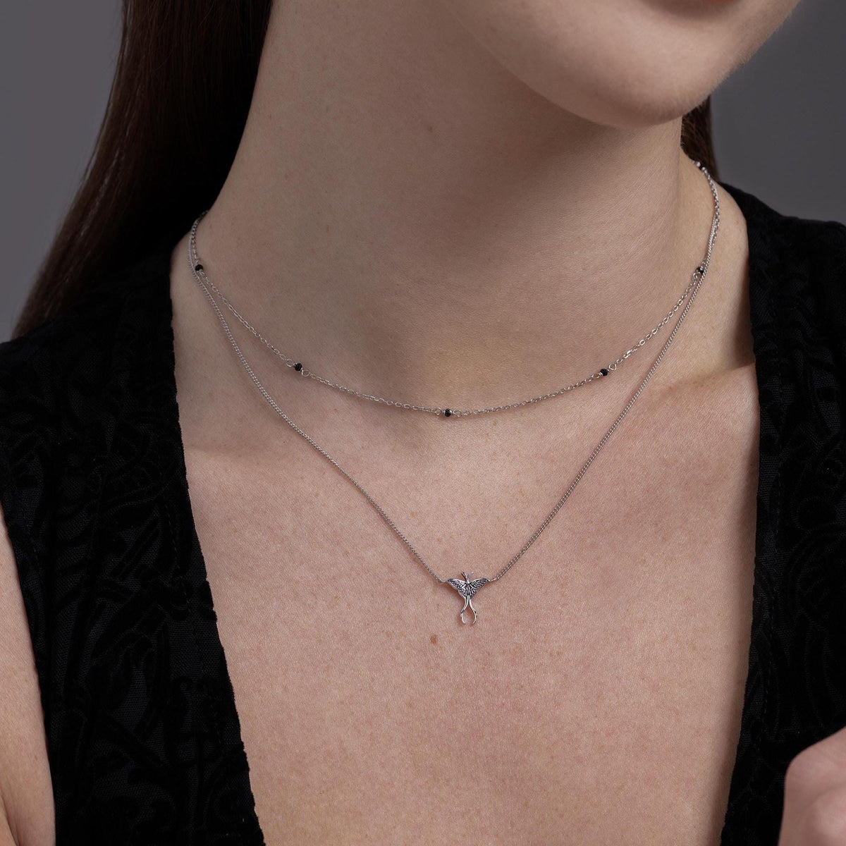 Oxidised Luna Moth Charm Necklace