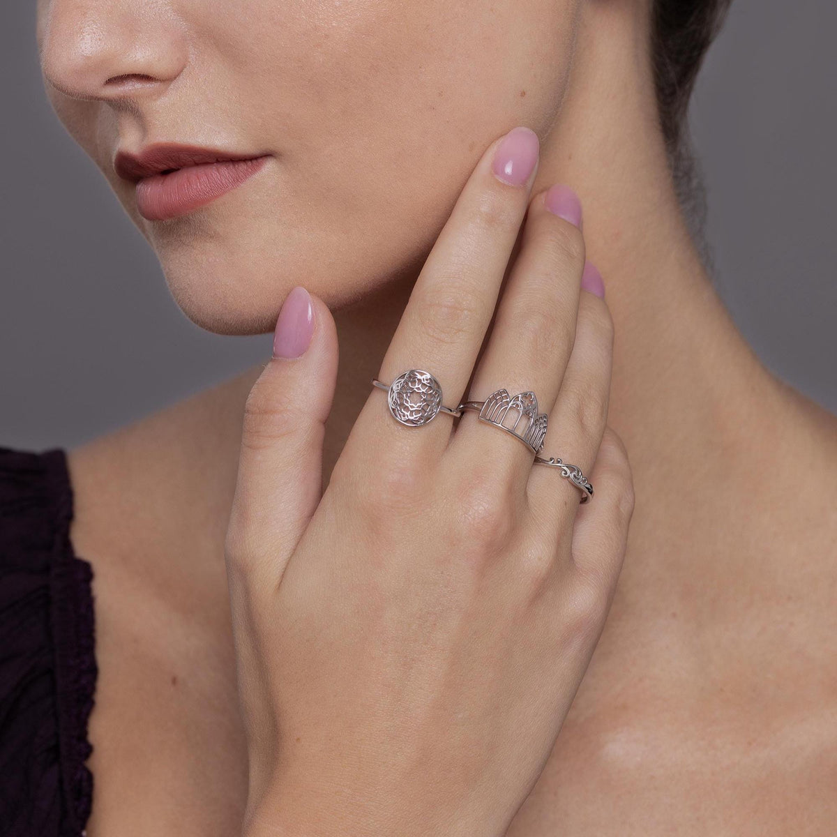 Sterling Silver Gothic Cathedral Window Open Ring