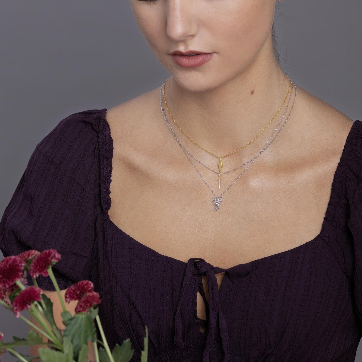 Two-Tone Sword Pendant Necklace