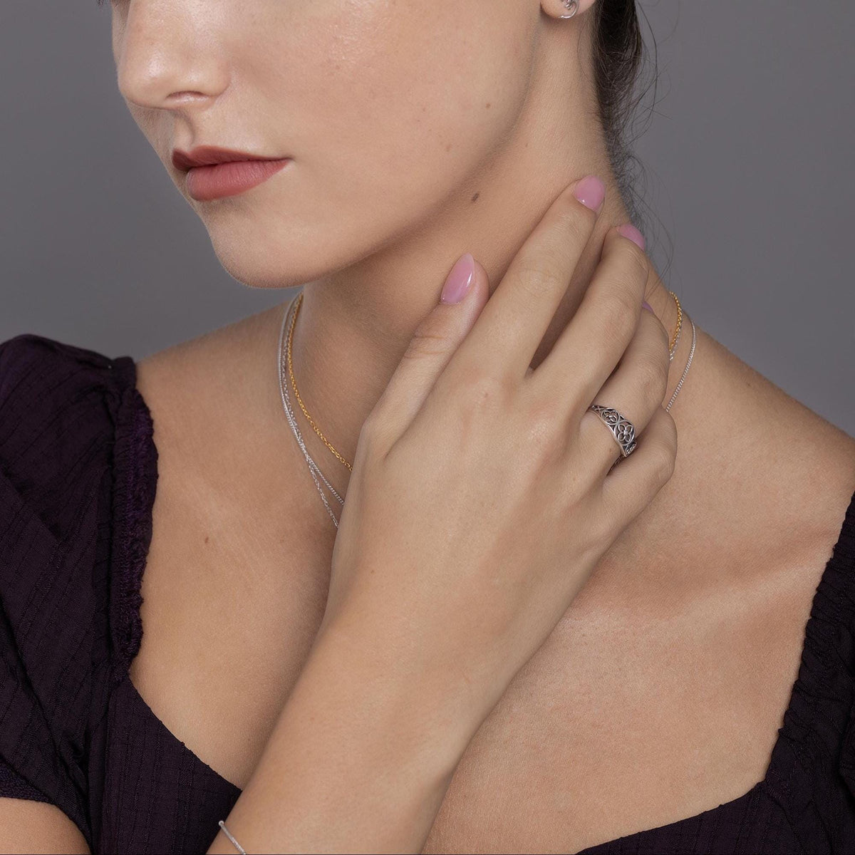 Sterling Silver Floral Cutout Adjustable Ring