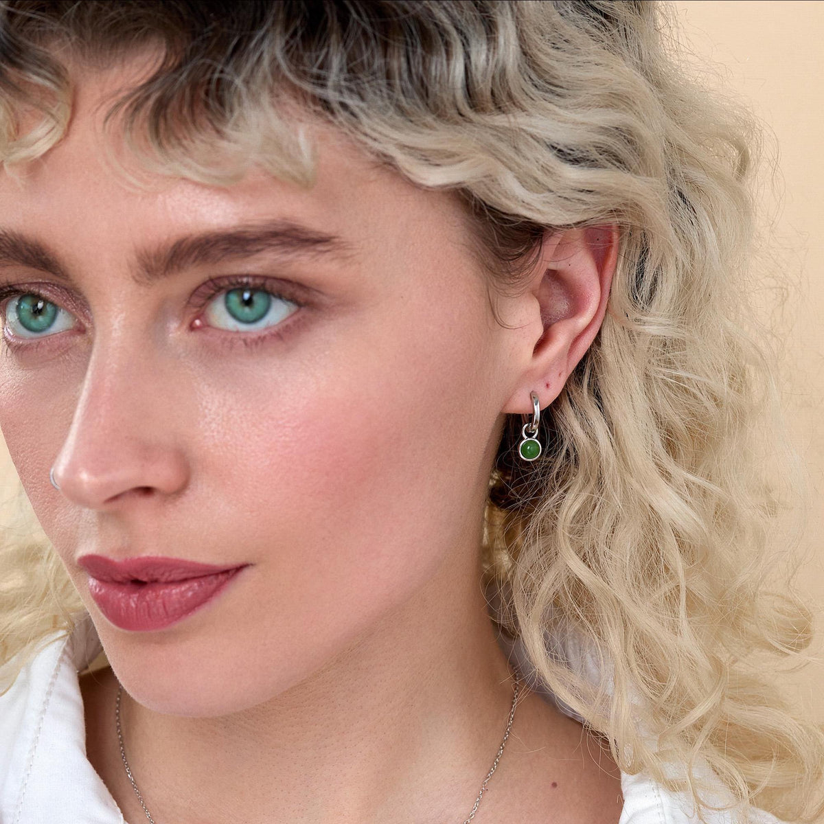 Green Jade Coin Detachable Hoop Earrings