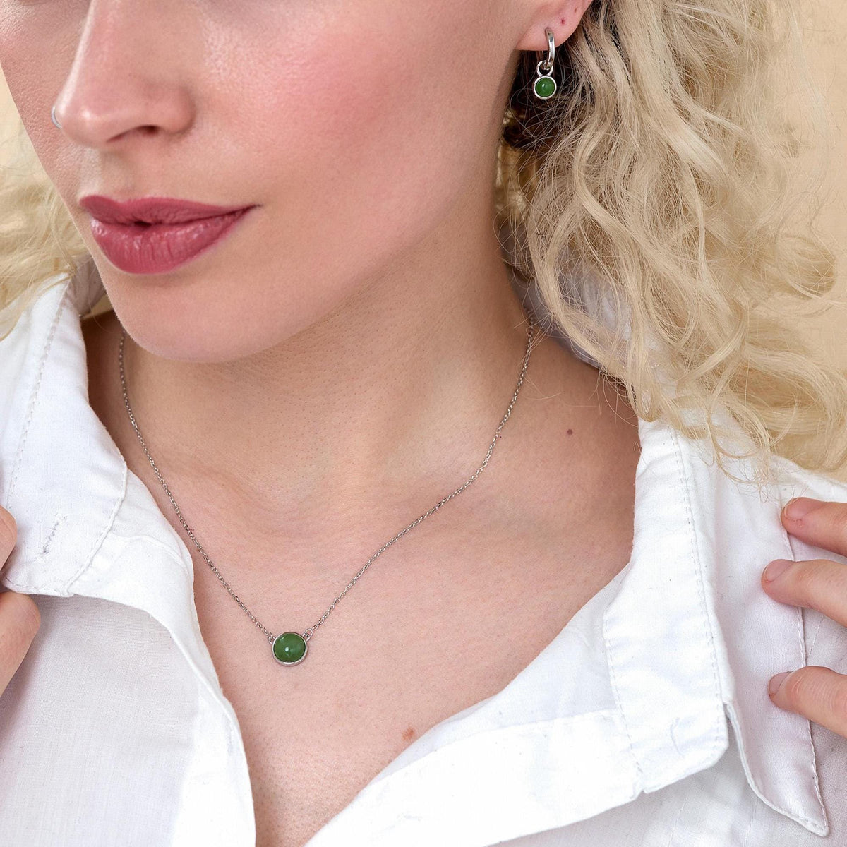 Jasper Jade Coin Pendant Necklace