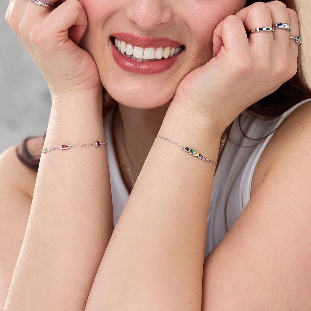 Rainbow CZ Multi Shape Station Bracelet