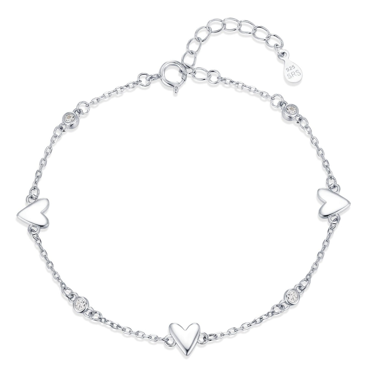 CZ Heart Trio Charm Bracelet