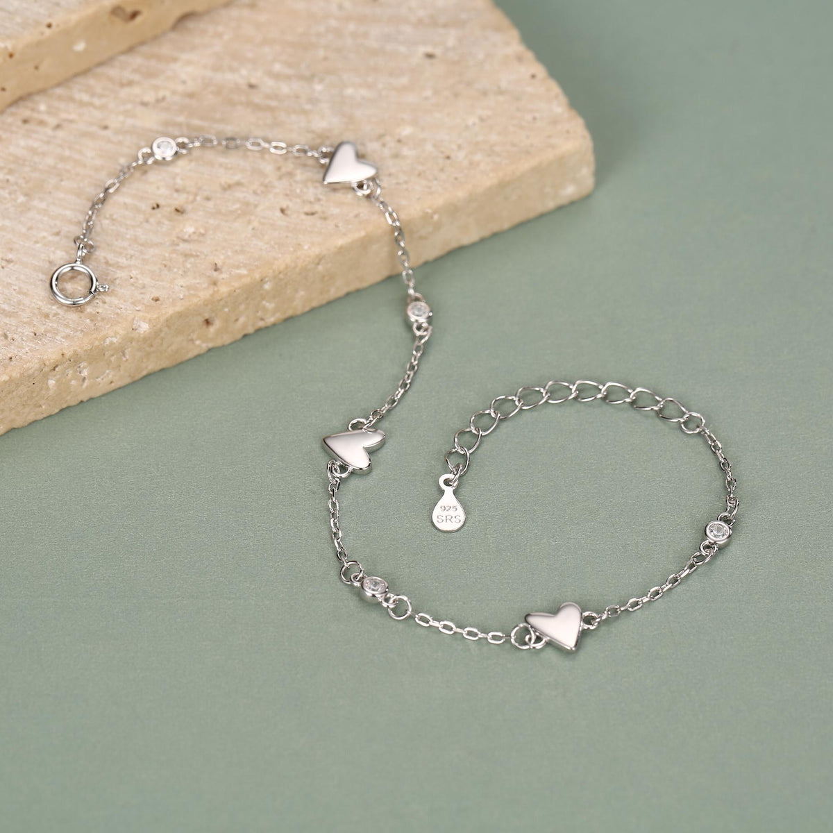 CZ Heart Trio Charm Bracelet