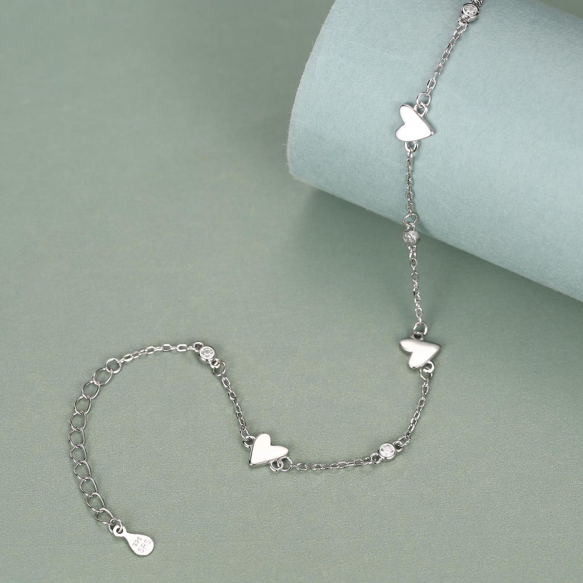 CZ Heart Trio Charm Bracelet
