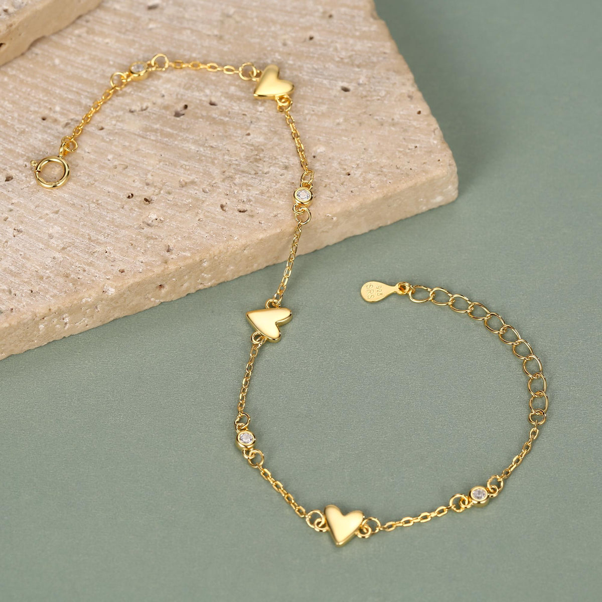 CZ Heart Trio Charm Bracelet