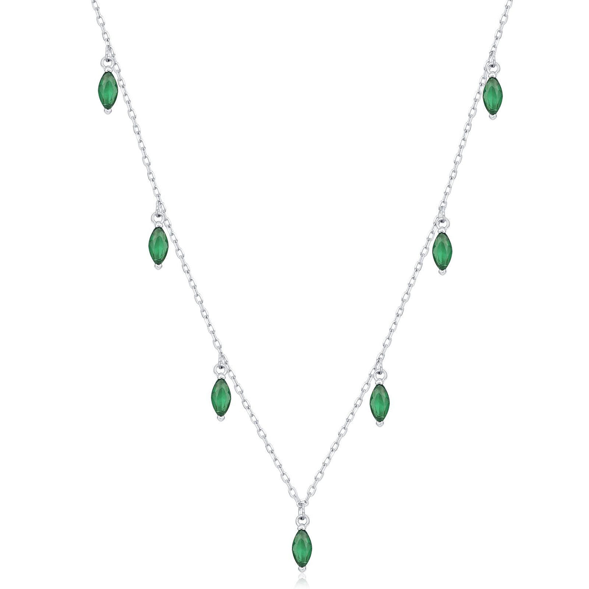 Emerald Green CZ Marquise Satellite Chain Necklace