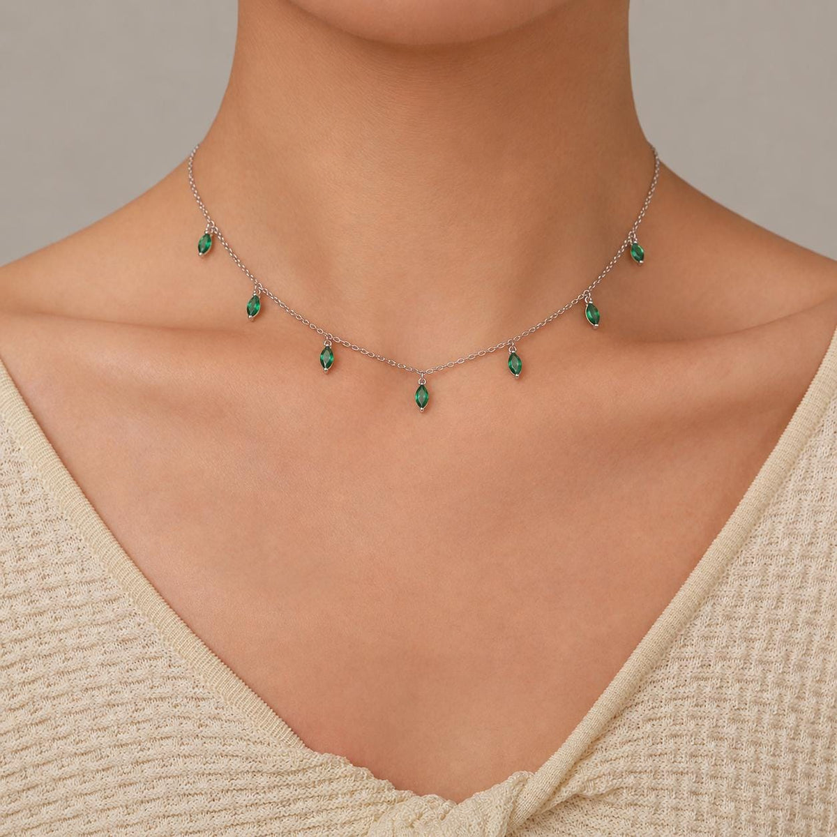 Emerald Green CZ Marquise Satellite Chain Necklace