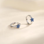 Tiny Sapphire Blue CZ Flower Huggie Hoops, CZ Hoop Earrings, Crystal Flower Huggie Earrings, September Birthstone