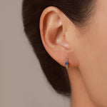 Tiny Sapphire Blue CZ Flower Huggie Hoops, CZ Hoop Earrings, Crystal Flower Huggie Earrings, September Birthstone