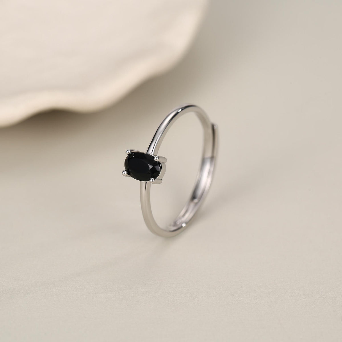 Black Onyx Prong Set Oval Cut Gemstone Ring