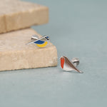 Sterling Silver Mismatched Bird 16G Flat Back Earrings
