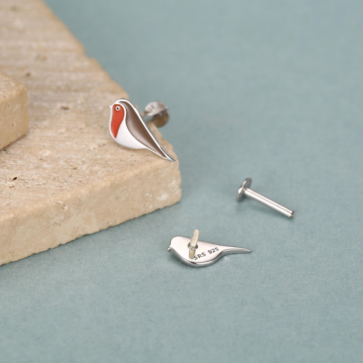 Sterling Silver Mismatched Bird 16G Flat Back Earrings