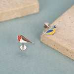 Sterling Silver Mismatched Bird 16G Flat Back Earrings