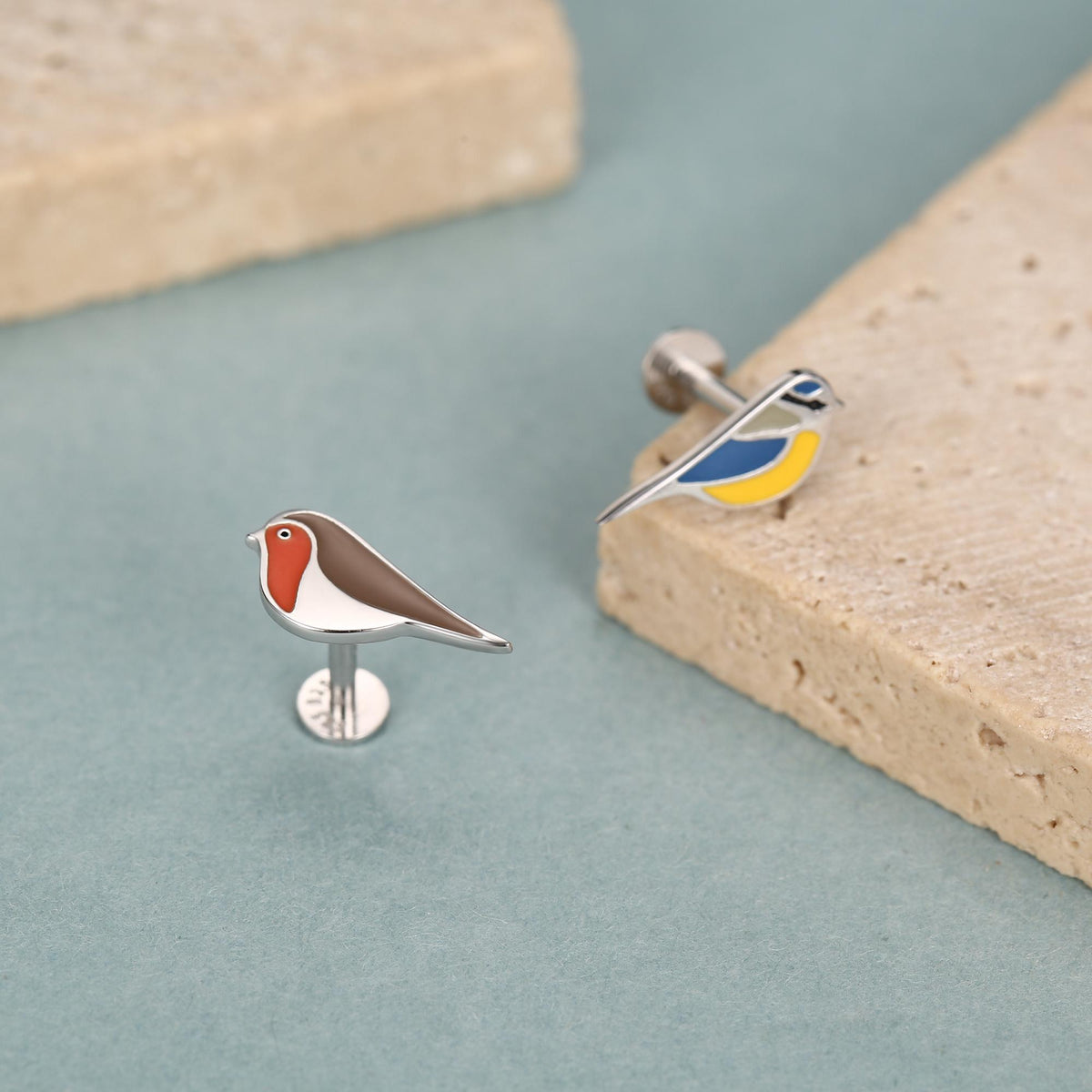 Sterling Silver Mismatched Bird 16G Flat Back Earrings