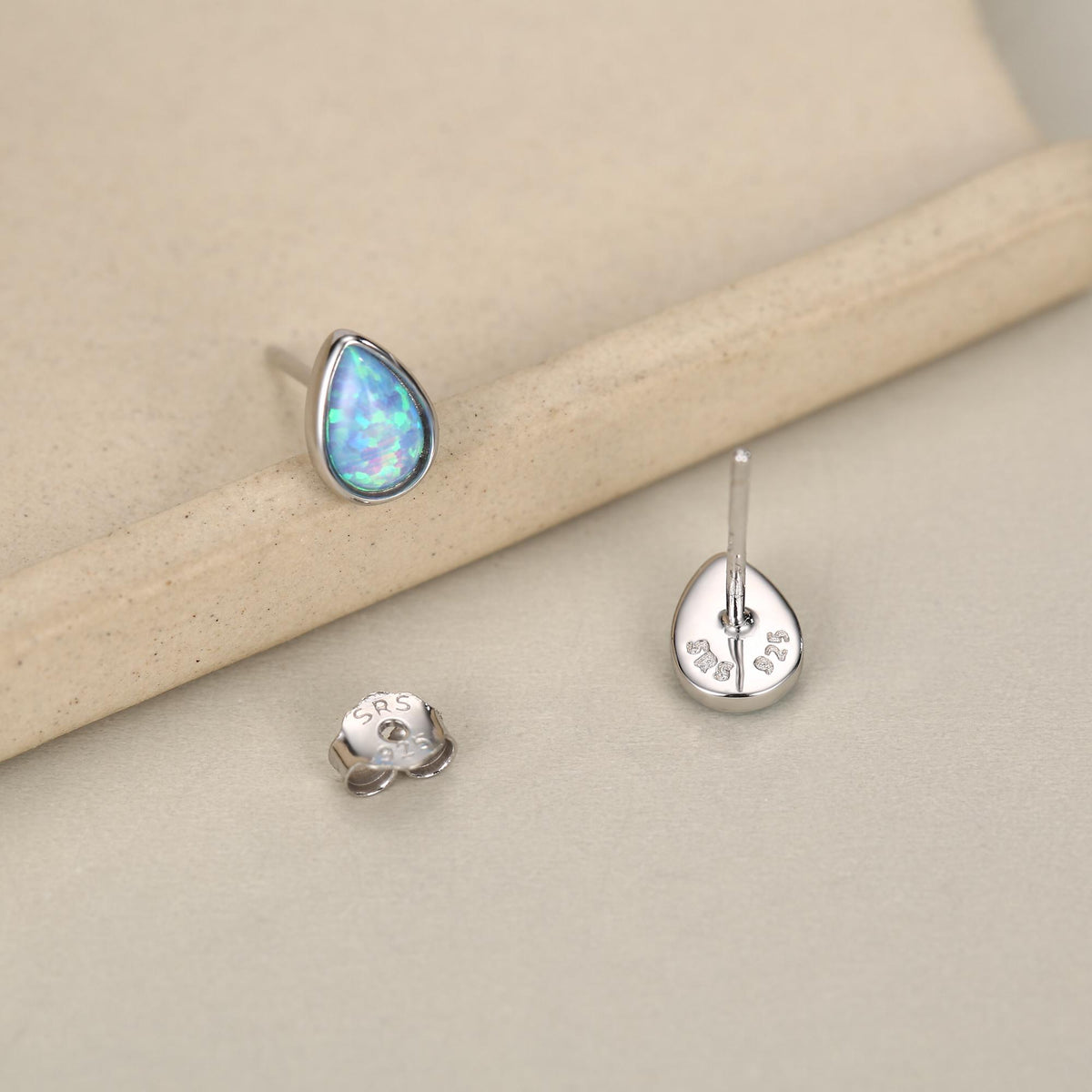 Blue Opal Droplet Stud Earrings in Sterling Silver