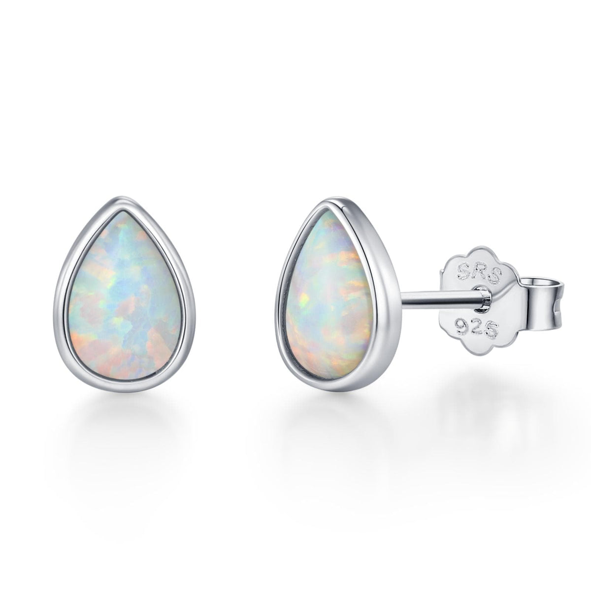 White Opal Droplet Stud Earrings in Sterling Silver