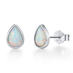 White Opal Droplet Stud Earrings in Sterling Silver