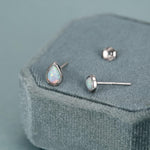 White Opal Droplet Stud Earrings in Sterling Silver