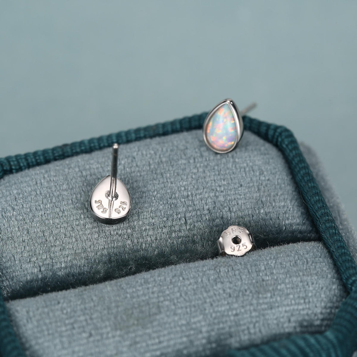 White Opal Droplet Stud Earrings in Sterling Silver