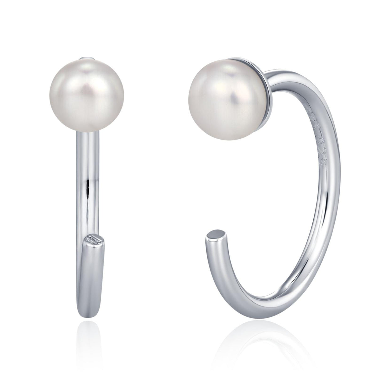 Sterling Silver Natural Pearl Open Hoop Earrings