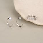 Set of Three Sterling Silver Pearl and CZ Hoop Earrings