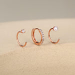 Set of Three Sterling Silver Pearl and CZ Hoop Earrings