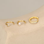 Set of Three Sterling Silver Pearl and CZ Hoop Earrings